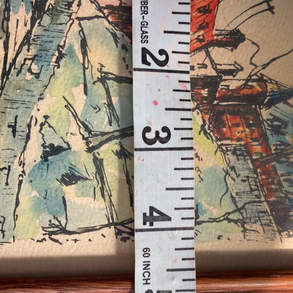 Set Of 2 Paintings Quebec Scene Small Mini Artwork Aged Patina Cottage Signed - Picture 12 of 14